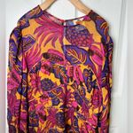 Farm Rio Pink Floral Yellow Fruit Dream Long Sleeve Tiered Mini Dress L Photo 2