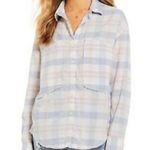 Free People Loveland Plaid Button Down Shirt Top White Pastel Pink Blue, Size XS Photo 6