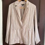 Drew | Striped Natural Khaki Linen Blend Relaxed Blazer Anthropologie | Medium Photo 0