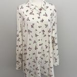 Lands' End Button-Up Shirt Tunic Collared Roll Tab Sleeves Floral Stretchy Cream Photo 0