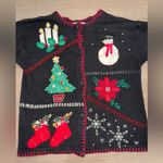 Vintage Victoria Jones Black Holiday Christmas Embroidered Cardigan Sweater Photo 10
