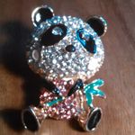 Multi Color Austrian Crystal and Enameled Goldtone Panda Brooch Photo 4