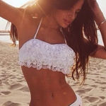 NWOT White Lace Bikini Bandeau Top & Bottom Set Medium Photo 0