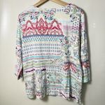 Chico's  Womens Shirt Large Allover Print Floral Slub Knit 3/4 Sleeve Artsy Spring Photo 2