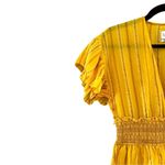 Saylor Adrianne Ruffled V-Neck Metallic Striped Gold Mini Dress Sz S Photo 3