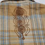 Vintage Western Bohemian Embroidered Plaid Shirt Long Sleeve Cabincore XL Tan Photo 6