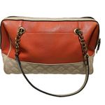 Anne Klein Satchel Bag Womens Coral Cream Quilted Chain Shoulder Purse Padlock Photo 2