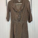 Uniqlo  Womens Dress Brown & White Polka Dot Ruffle V-Neck Casual Mini Size XS Photo 0