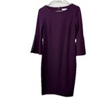 Calvin Klein  Purple 3/4 Bell Sleeve White Faux‎ Pearls Trim Sheath Dress Size 4 Photo 3