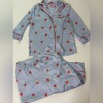 Kate Spade Blue Floral Satin Pajamas Size Large Red Photo 1