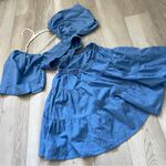 Free People  Dress cross of sunlight cutout mini womens Blue (xsmall) party linen Photo 5