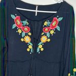 Free People  Boho Black Floral Embroidered Long Balloon Sleeve Mini Dress Photo 4