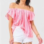 Velvet By Graham And Spencer  Hadden pink Embroidered Off Shoulder Top size medium Photo 3