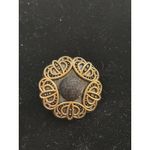 Vintage Victorian Style Ornate blk velvet center Brass Brooch Pin With Filigree Black Photo 4