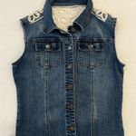 Sleeveless Denim Western Jean Vest with Lace Accents Women’s Size Large Blue Photo 0