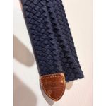 Woven Elastic Belt Womens M – Navy Leather Trim Solid Brass Buckle Blue Size M Photo 2