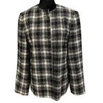 Preston & York Black White Sparkly Wool Tweed Plaid Long Sleeve Button Up Coat Photo 3