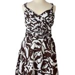 Ashley Stewart Dress Surplice Top Fit Flare Cotton Brown White Women’s Size 18 Photo 0