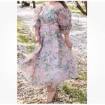 SheIn Modely lantern sleeves floral sheer overlay midi dress Photo 1