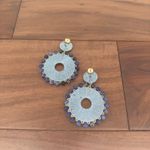 Round Denim Beaded Hoop Earrings Blue Dangle Drop Statement Earrings Photo 5