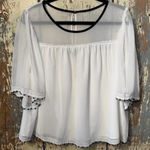 Kaari Blue  Women's White Top Blouse with black trim, size XL Photo 0