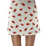 ZARA NEW White Red Lips Printed High Waisted Zipper Mini A-Line Skirt Size M Photo 0