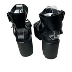 New faux leather Black Chunky Platform Sandals 6 Silver Buckles Photo 3
