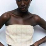 ZARA  Bandeau Tweed Cream Top Photo 0