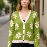 Umgee NWT Lime Green Floral V Neck Y2K Sweater Cardigan Photo 0