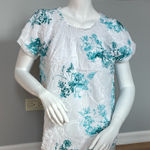Laura Scott White & Teal Floral Embroidered Off-Shoulder Blouse Size M Photo 0