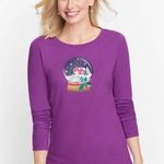 Talbots NWOT Christmas Purple Snow Globe Holiday Festive Top Photo 0