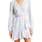 Abound  dress Med Long Sleeve Lavender Floral Ruffle Surplice Mini Dress Photo 0