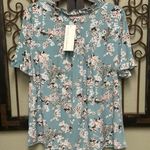 Amana floral short ruffle sleeve tie front ruffle neck blouse Photo 1