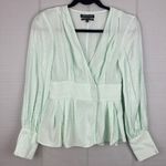 Something Navy Mint Green Long Sleeve V-neck Peplum Wrap Top Polka Dot XXS Photo 0