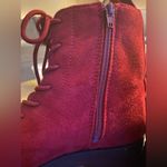 Rouge size 6 red velvet side zip lace front lug sole comfy ankle boots EUC Photo 3