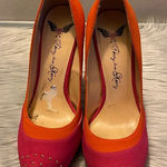 Penny Loves Kenny  Pink & Orange Suede with Gold Beaded Top Accent Heels Photo 0