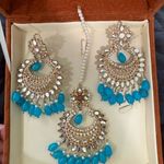 Indian Pakistani Gold and Blue Jewelry Set Photo 4