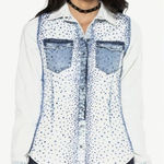 Dishe White & Blue Bedazzled Button Down Shirt (M) Size M Photo 0