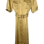 Vogue Vibes Gold Shirt Dress‎ Belted Midi Puff Sleeve Career Casual Size Medium Photo 0