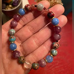 Handmade  Sea sediment jasper + blue agate + lepidolite + Botswana agate bracelet Photo 0