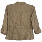 Eddie Bauer  Women Tan Linen Cotton Utility Jacket Button Up Roll Tab Sleeve M Photo 2