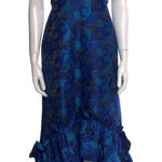 Badgley Mischka  Belle Blue Tapestry Jacquard Gown Dress Blue Retro High Low Photo 0