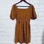 Old Navy women's mini dress, size M, brown, puffed sleeves, square neckline, gathered waist Photo 5