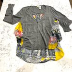 Yellow Bird Gray Cardigan Tunic Small Abstract Patchwork Long Sleeve Top‎ Photo 0