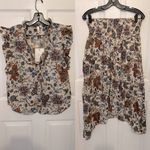 Elan  Women’s Boho Floral Print Cotton Split Neck Flutter Sleeve Top & Skirt Set Photo 1