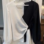 Glam  Black & White Colorblock Wrap Blouse | Small Photo 1
