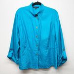 32 Degrees Heat Jones New York 100% Linen Turquoise Jacket 2X Coastal Beachy Lagenlook Nautical Photo 0
