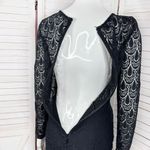 Bebe  Lace Overlay Bandeau‎ Pencil Dress Sheer Back Long Sleeve Black Medium Photo 6