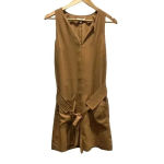 Joie  Puck Tie Waist Lined Keyhole Crepe Mini Dress in Oak‎ Size S Photo 1