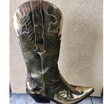 Donald Pliner Western Metallic Pitone Snake Leather Boot Shoe New $695 Sz 8.5 Gold Photo 10
